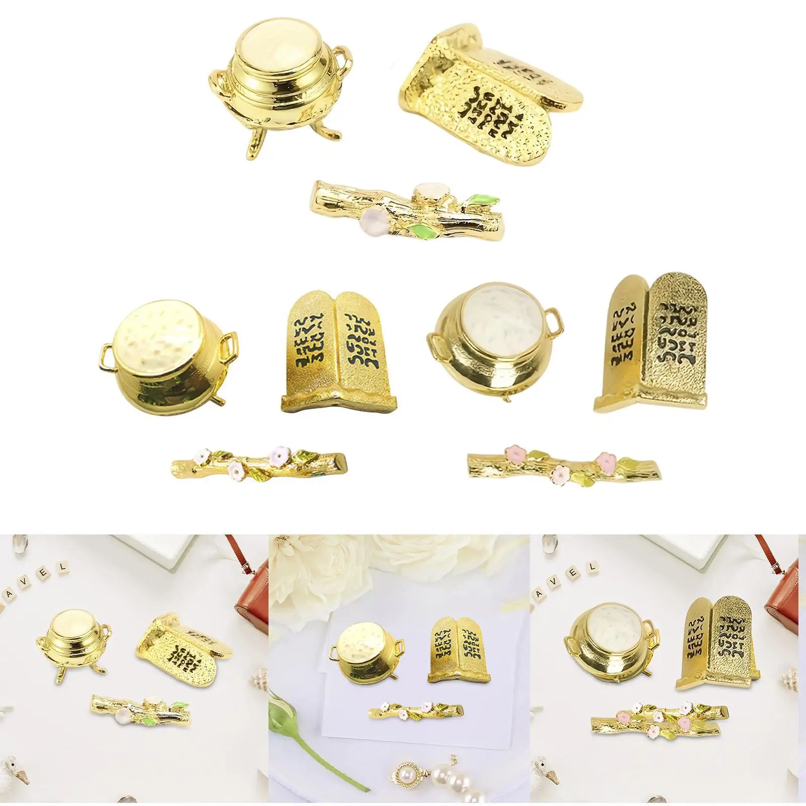 Ark of The Covenant Decor Set of 3 for Tabletop Display Religious Metal Art