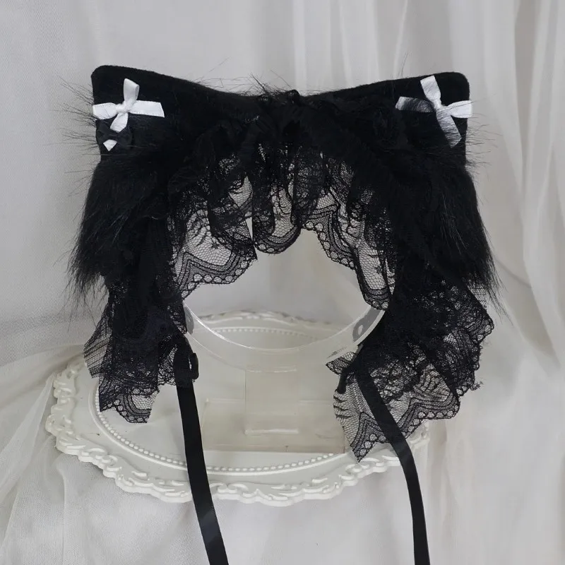 Nieuwe handgemaakte cosplay zwarte lolita kant kat oor hoofdband zoete kat meisje harige oor hoofddeksel subcultuur KC meid haaraccessoires