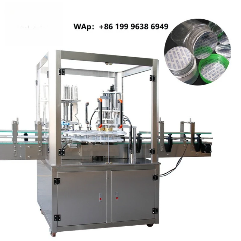 High Efficiency Automatic Rotary 2 Heads Premade Cup Film Heat Sealing Machine Sealer