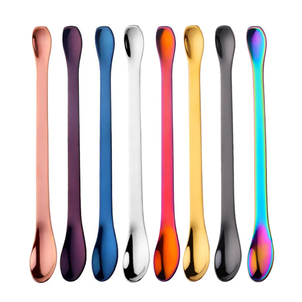 Premium Stainless Steel Double-End Scoop Spoon Bright Mirror Surface Smooth Curve Thick Material for Seasoning Coffee Stirring