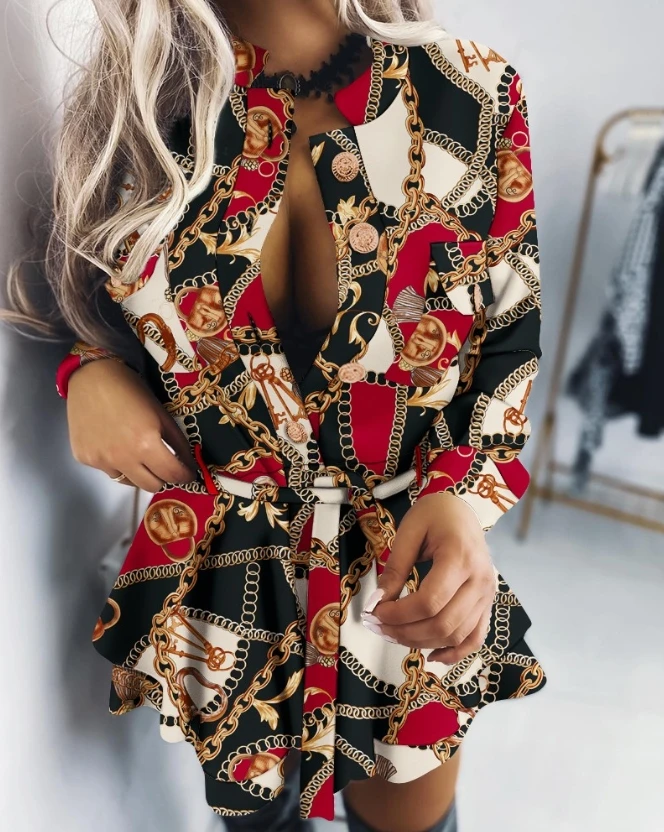 

Leisure Fashion 2023 Design New Chain Scarf Printed Pocket Design Women's Jumpsuit Shorts