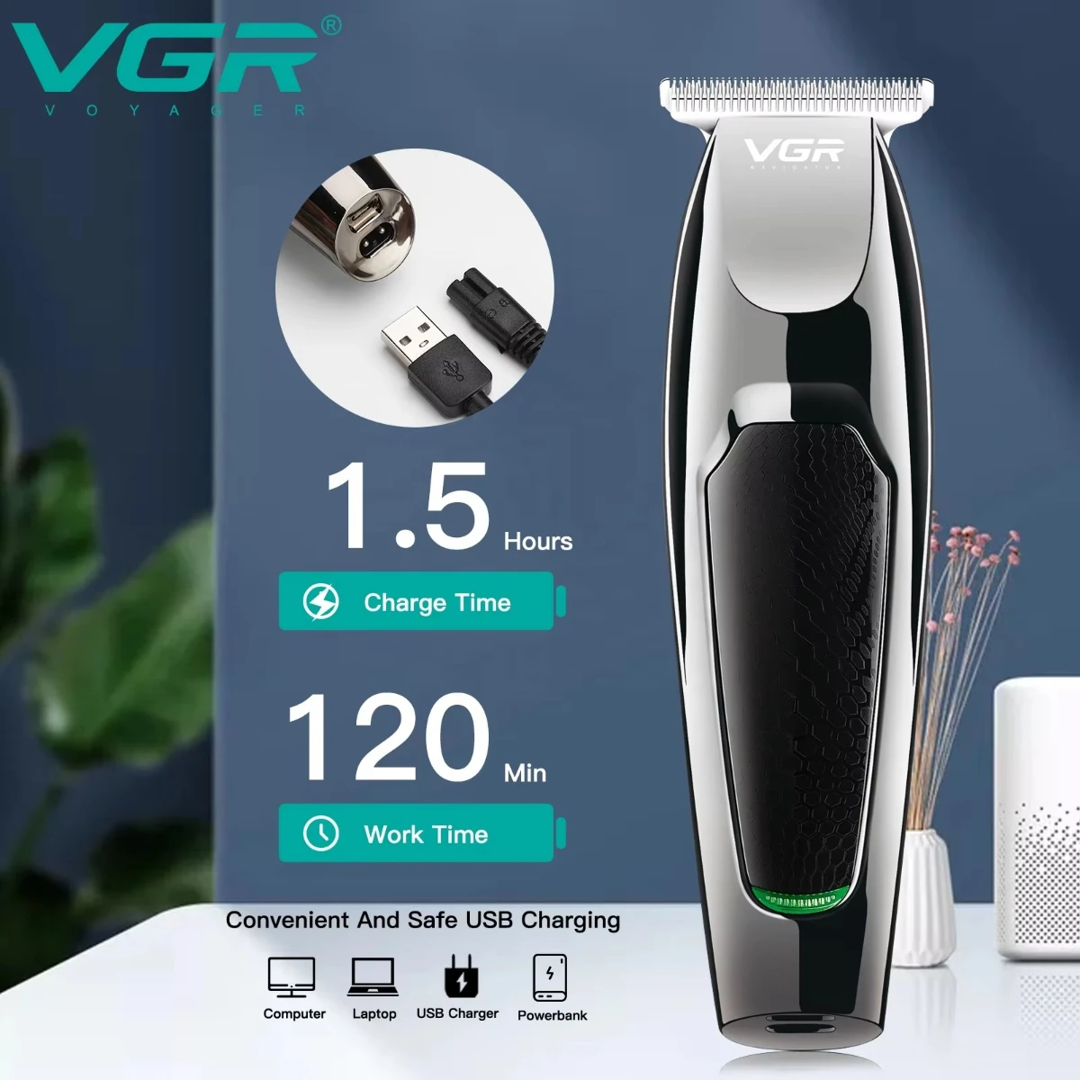 VGR Hair Trimmer Rechargeable Electric Professional Hair Clipper Cordless Barber Hair Trimmer Shaving Machine for Men V-030