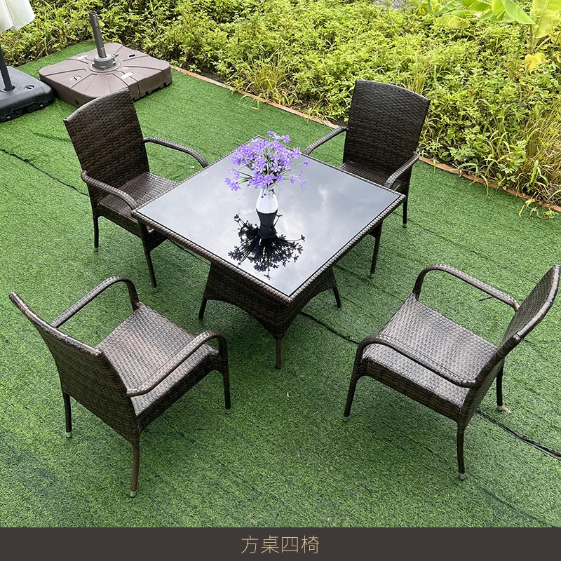 Outdoor villa courtyard rattan chair three-piece combination outdoor milk tea shop hotel handmade