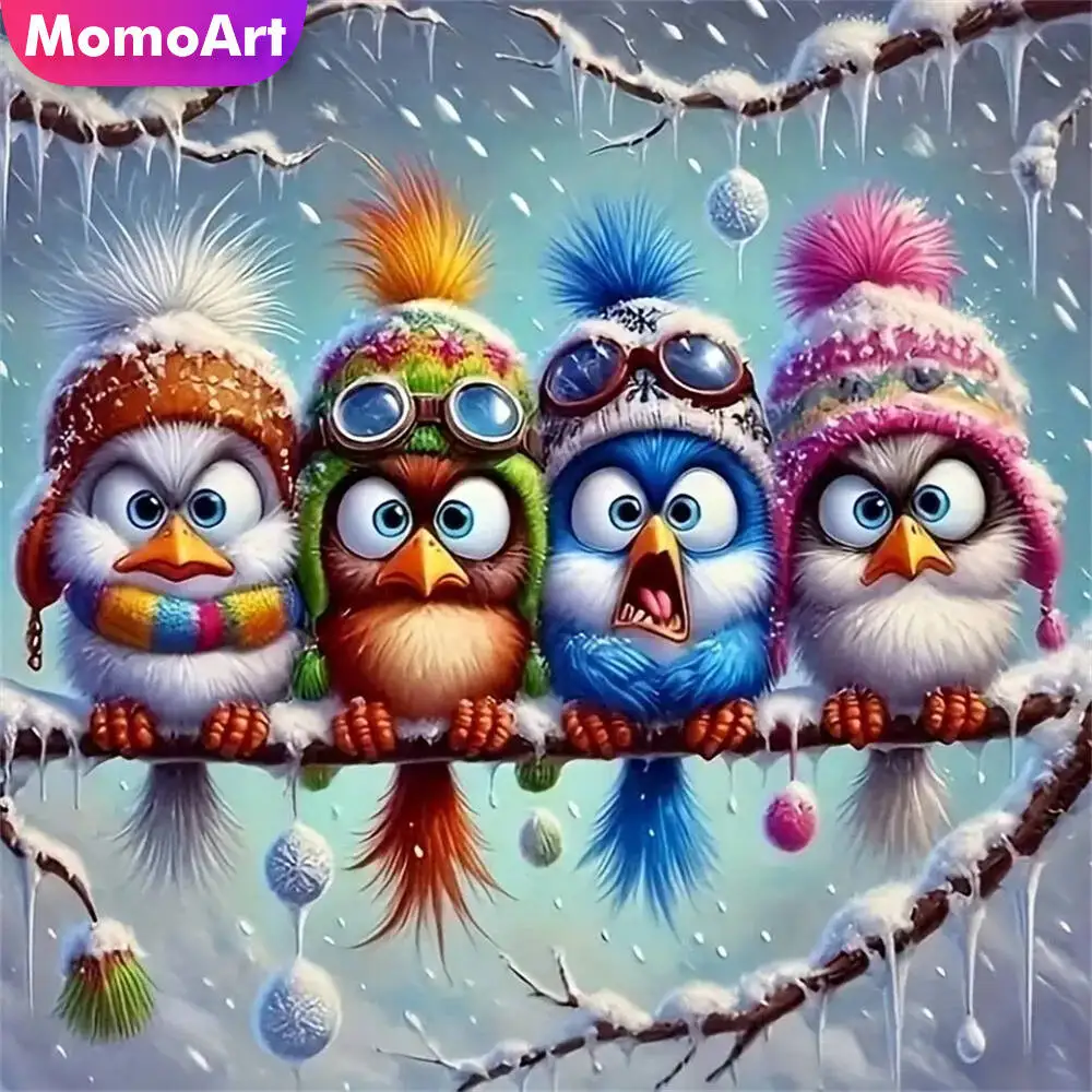 Momoart 5D DIY Diamond Embroidery Bird Animal Suitable For Beginners Mosaic Winter Painting Cartoon Craft Kit Unique Gift