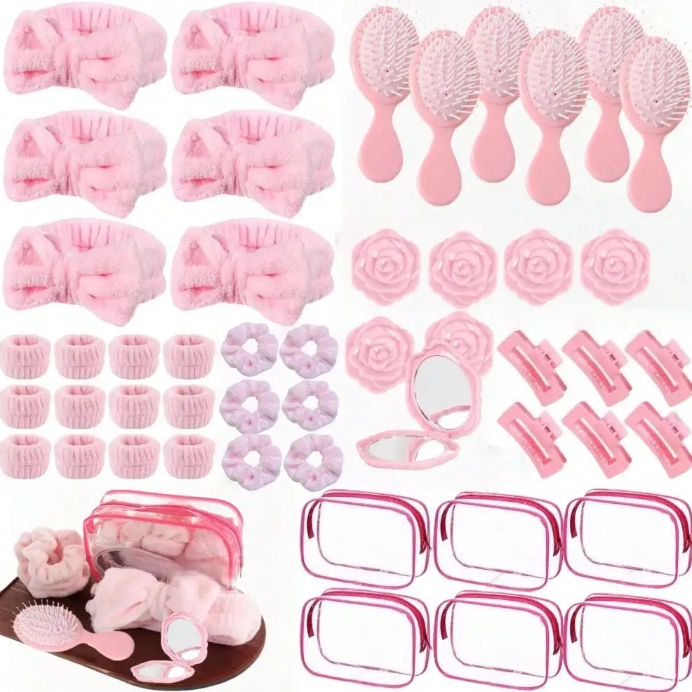 Kit de presente exclusivo para festa SPA de meninas com 8 peças: suprimentos para festa do pijama rosa, incluindo 1 faixa de cabelo com laço, 2 pulseiras, 1 tiara, 1 presilha de cabelo.