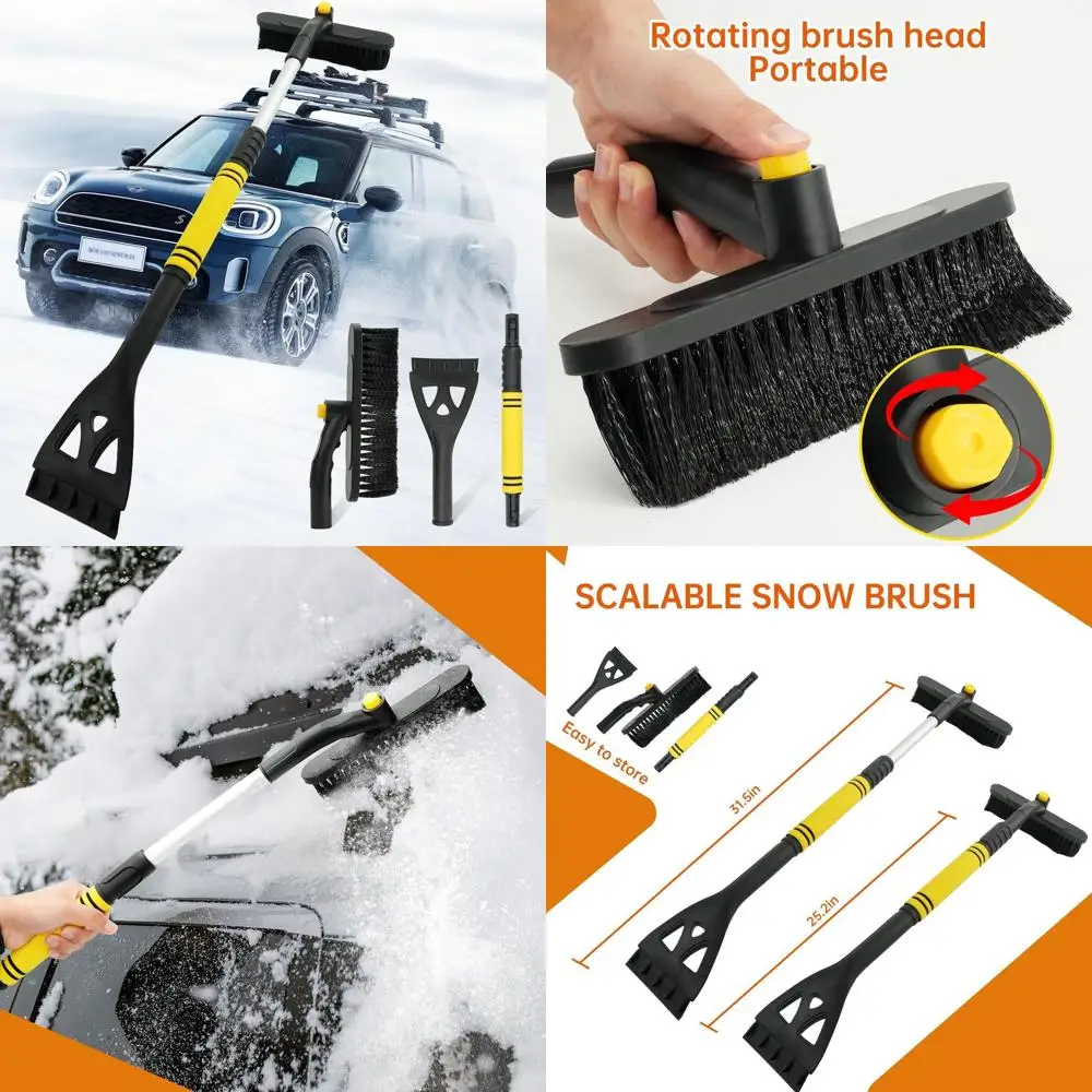 

Telescoping Snow Brush & Ice Scraper - 25"-32" Extendable, 180° Rotating Head & Scratch-Free for Frost/Snow Removal on Car/Truck