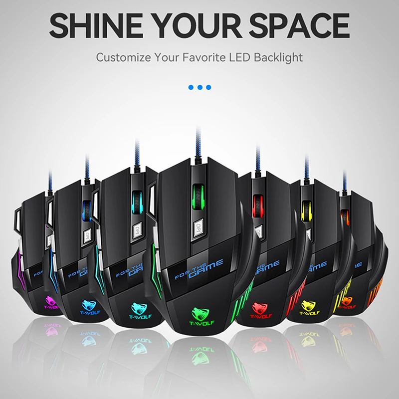 Mouse da gioco ergonomici retroilluminati RGB Mouse da gioco USB con cavo Esports 7D per giocatori di computer