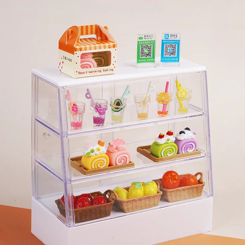Dollhouse Miniature เค้ก Store ตกแต่งเบเกอรี่ขาตั้งจอแสดงผลอาหารรุ่น Play House สําหรับสาวของขวัญของเล่น