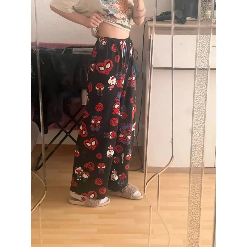 

Hello Kitty Spider Man Anime Pants Cartoon Loose Pants Breathable Quick Drying Family Clothing Couple Pants Girl Gift
