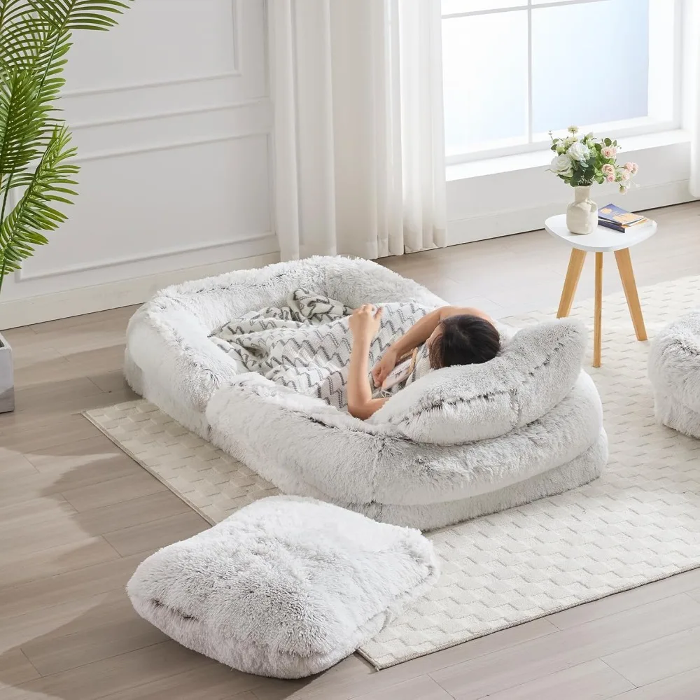 

Comfy Human Dog Bed for Adult, Washable Foldable Human Dog Sofa with 2 Pillows Versatile Lazy Sofa Bed for Living Room Bedroom O