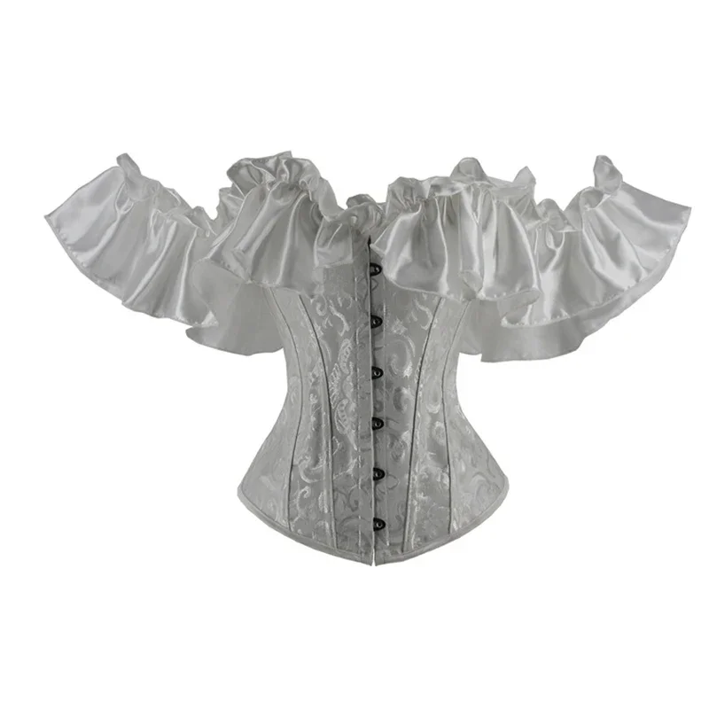 Gothic Off-Shoulder Korsett-Bluse Sexy Bustier Korsett-Top mit Rüschen und Gürtel Schlankmachendes Modellierendes Damen-Trägerkorsett Bühnen-Shapewear – Detail 9