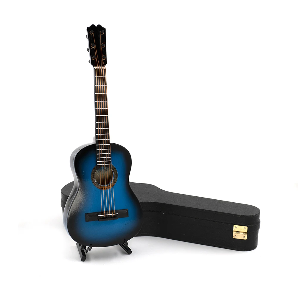 1Pcs Miniature Blue Guitar Model with Box Mini Musical Instrument for 1/12 Dollhouse 1/6 1/10 1/4 Action figure Decoration ob11