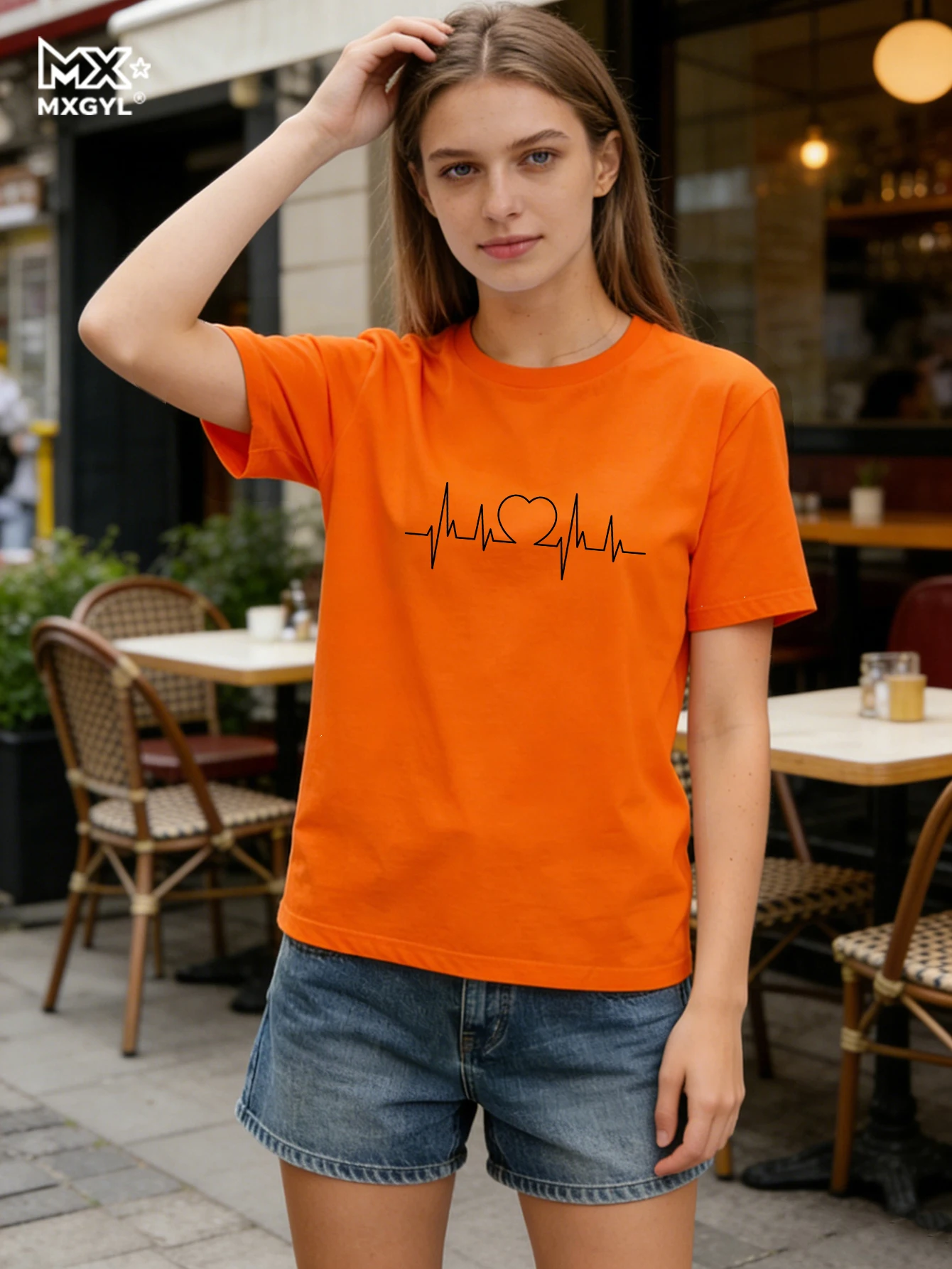 

2026 Women's Love Heart Print T-Shirt, Plus Size, Electrocardiogram, Funny Woman Tee Tops, Casual Female T-shirts, Summer