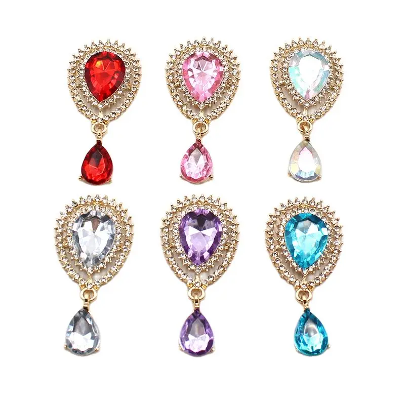 New 5pcs 24*50mm Golden Alloy Rhinestone Buttons Wedding Wine Glasses Decoration Clothing Metal Brooch DIY Crafts Accessories