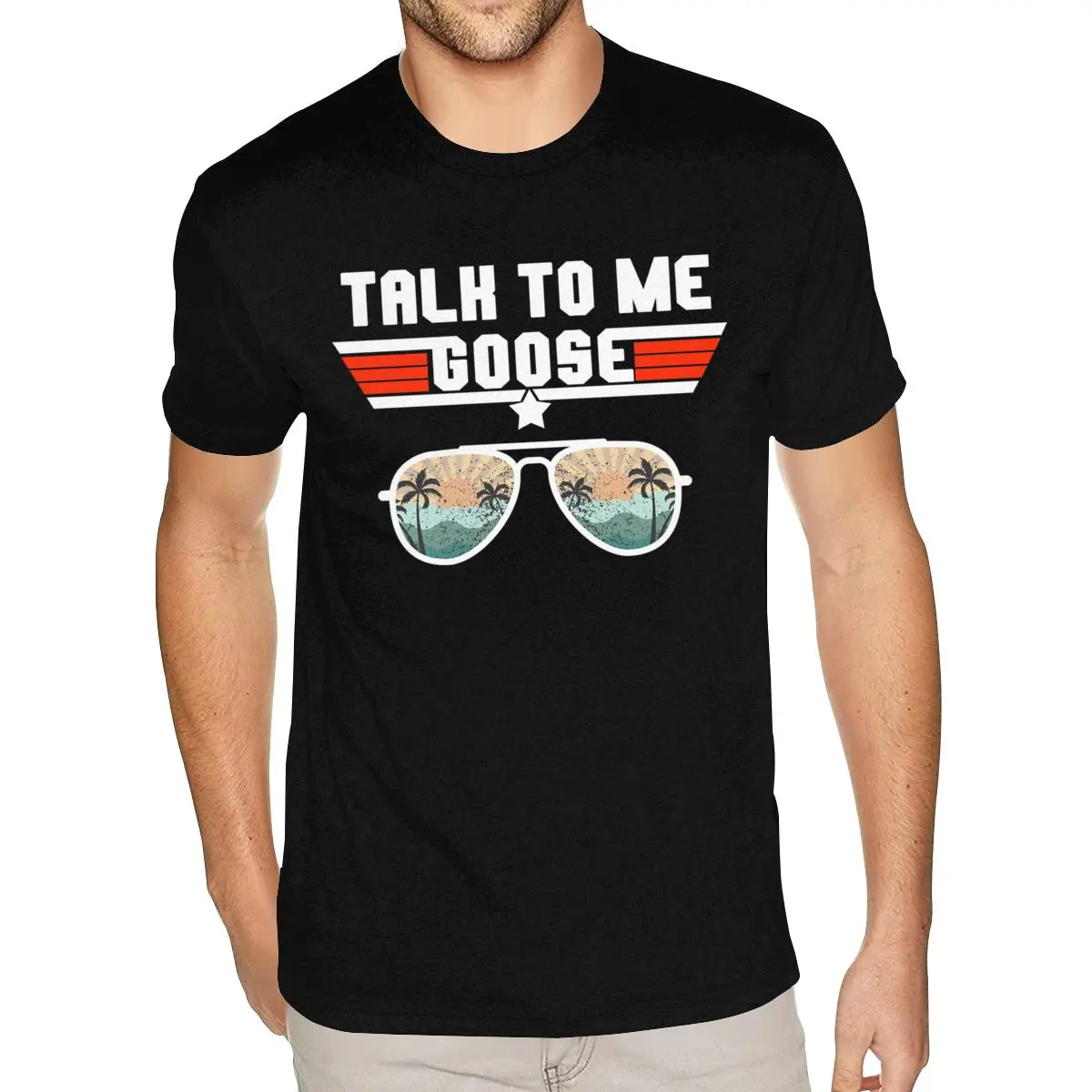 Talk To Me Goose Retro Sunset Aviator Glasses Tees Shirt for Men Plus Size Short Sleeve Soft Cotton Black Round Neck Tshirt