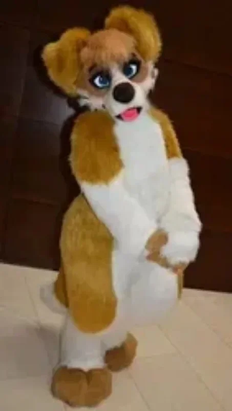 Navidad de piel larga peluda perro Husky marrón blanco Lobo zorro disfraz de mascota traje de personaje de dibujos animados para adultos juego Real Comercio Sho