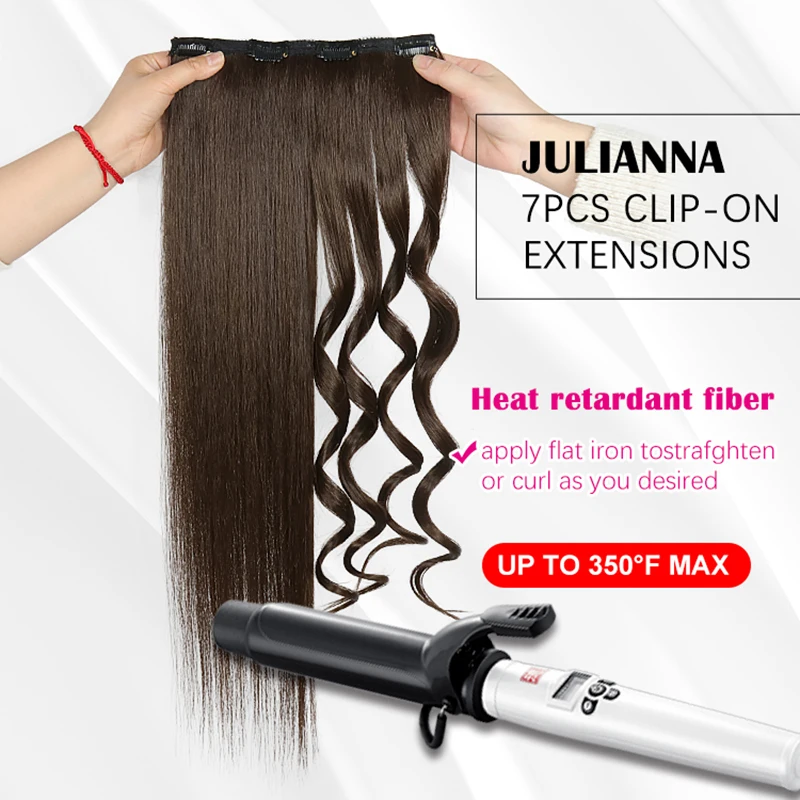 Julianna-Extensión de pelo con Clip de fibra Kanekalon Futura, 24 pulgadas, 150g, 16 clips en 7 piezas, sintético