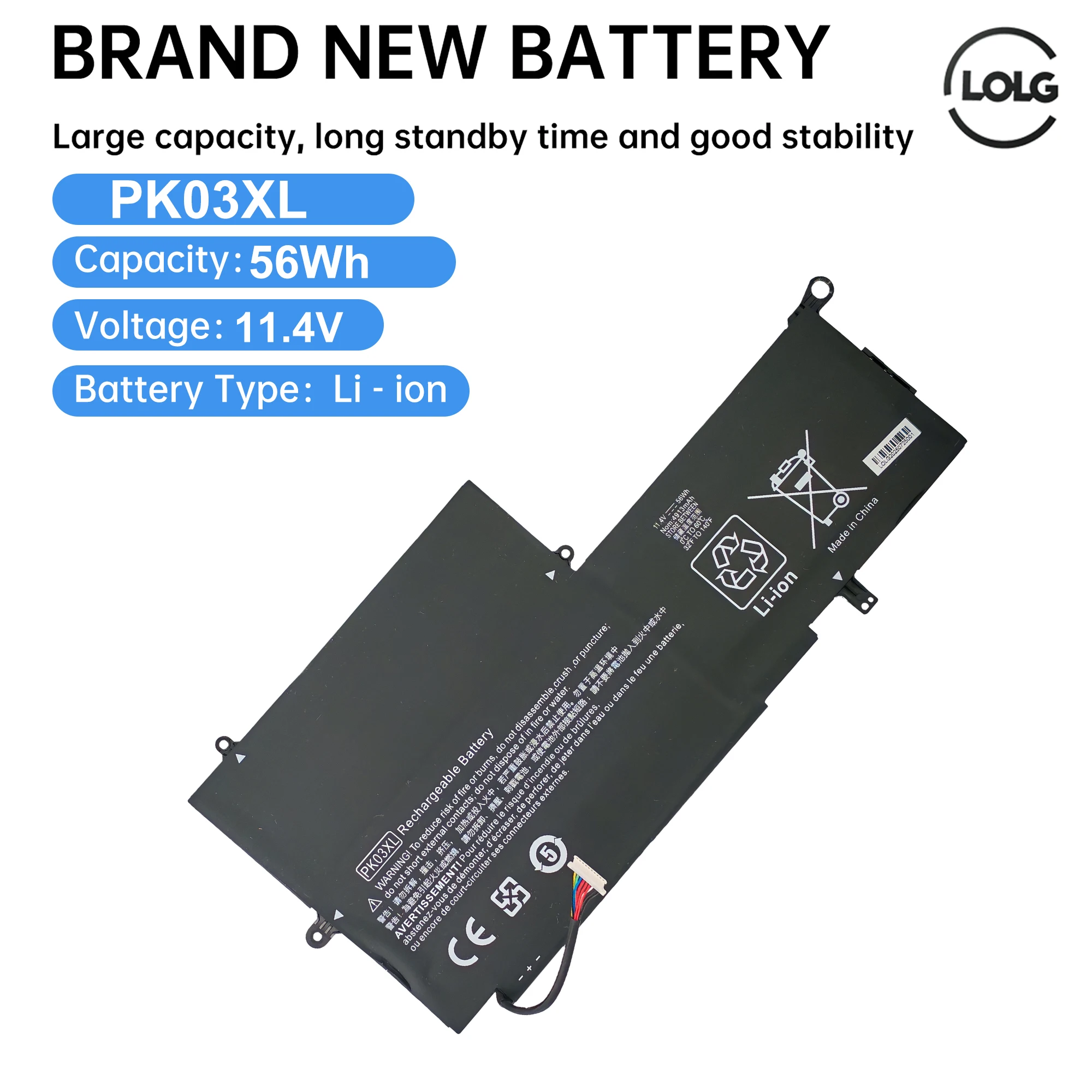 

PK03XL Laptop Battery for HP Spectre Pro X360 13 G1 Series M2Q55PA M4Z17PA HSTNN-DB6S 6789116-005 11.4V 56WH