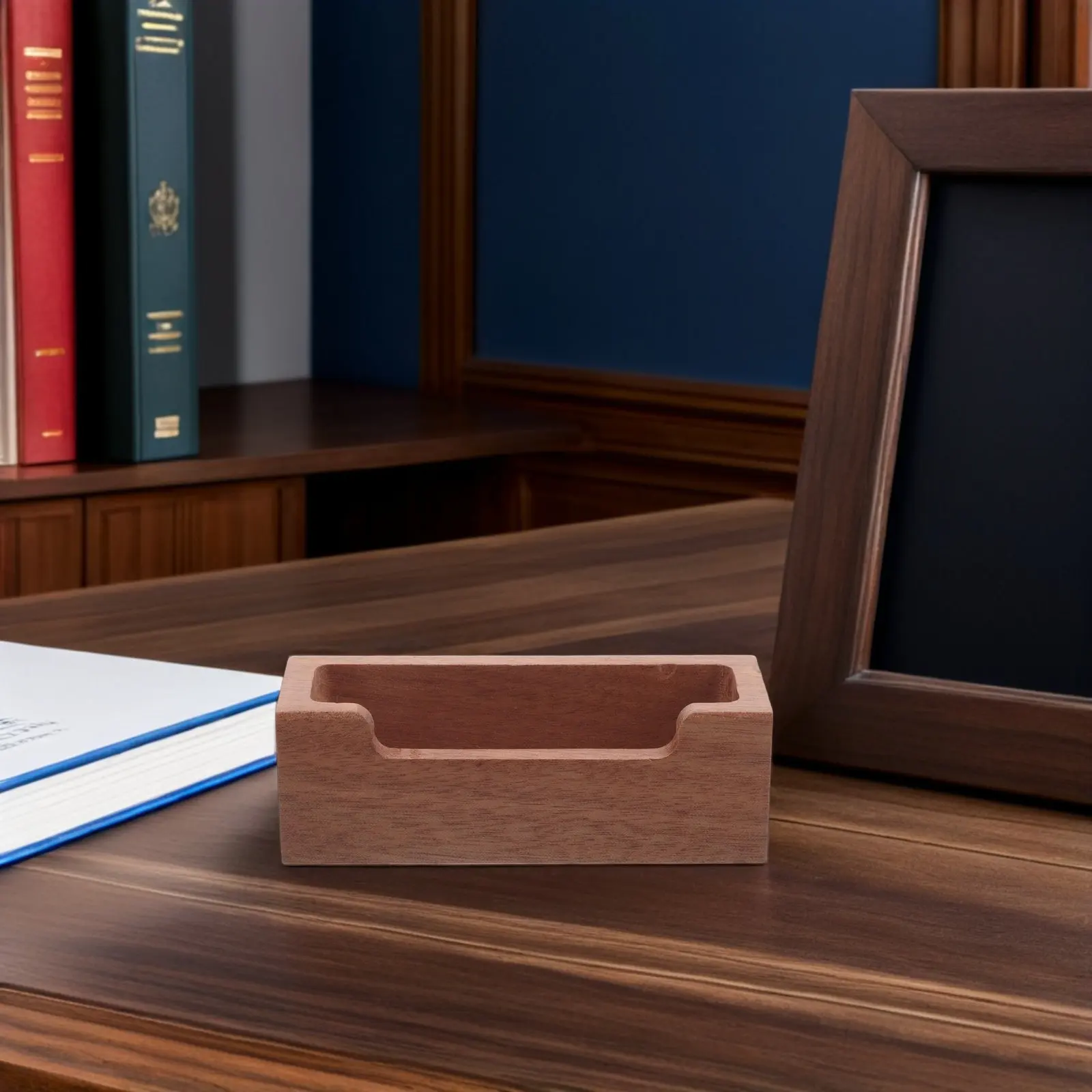 Light Brown Wood Desktop Business Card Holder Organizer Name Card Stand Display Office Desk Wooden Memo Storage Box