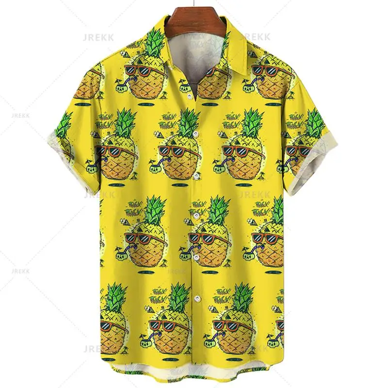 

3D Printed Men Hawaiian Shirt Tropical Fruit Pineapple Pattern Short Sleeve Beach Shirts Short Sleeve Vacation Beachwear Shirt