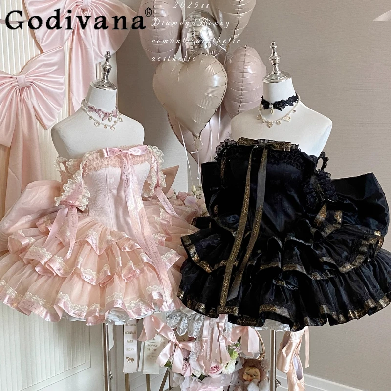 

French Elegant Sweet Off-Shoulder Tube Top Princess Dresses Summer Women's Sweet Fairy Dress Girl's Birthday Party Puffy Dress