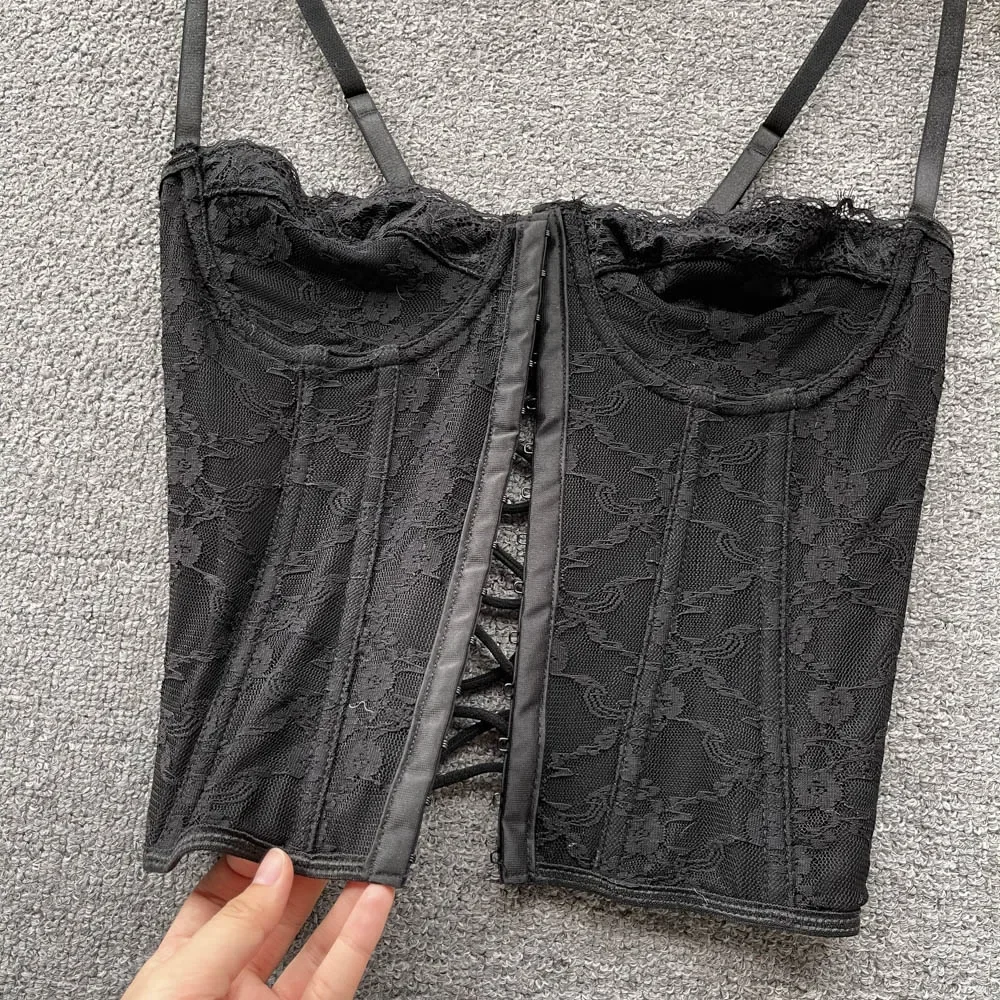 Sexy Lace Camis Korean Fashion Basic Corset Bustier Slim Hotsweet Tank Top Solid Crop Top Women Summer Streetwear Clothing y2k