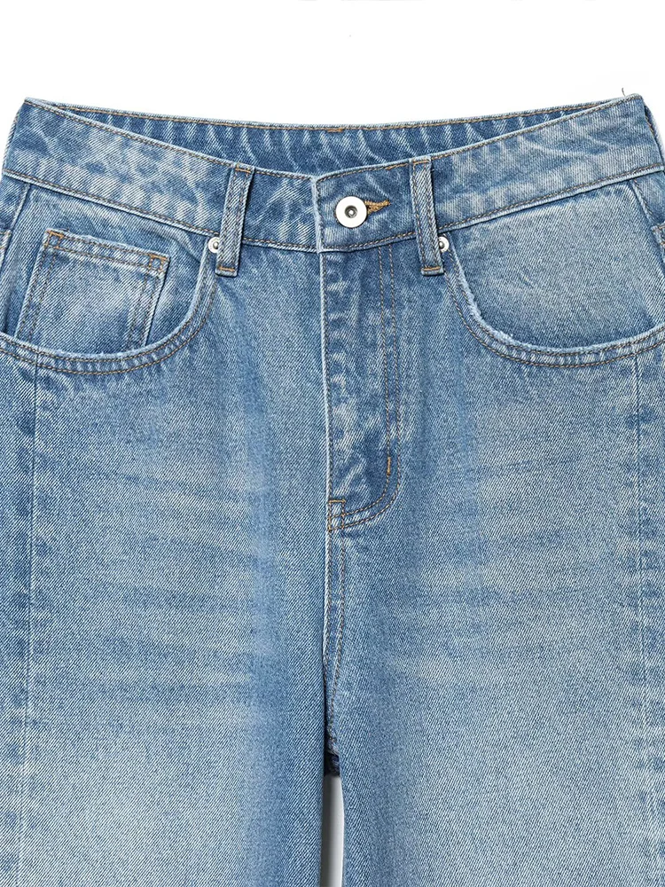 European style new women's fashion, versatile, elegant, simple and casual mid-waisted loose wide-leg jeans