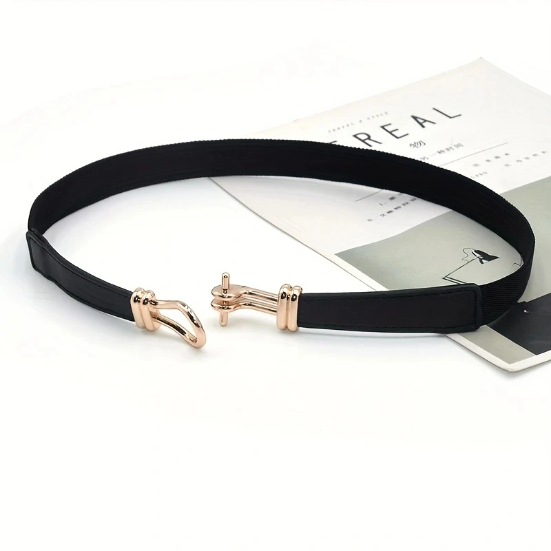 Gepaarde Gesp Riem Dames Decoratieve Tailleband Rok Retro Elastische Dunne Riem Eenvoudige Tailleband