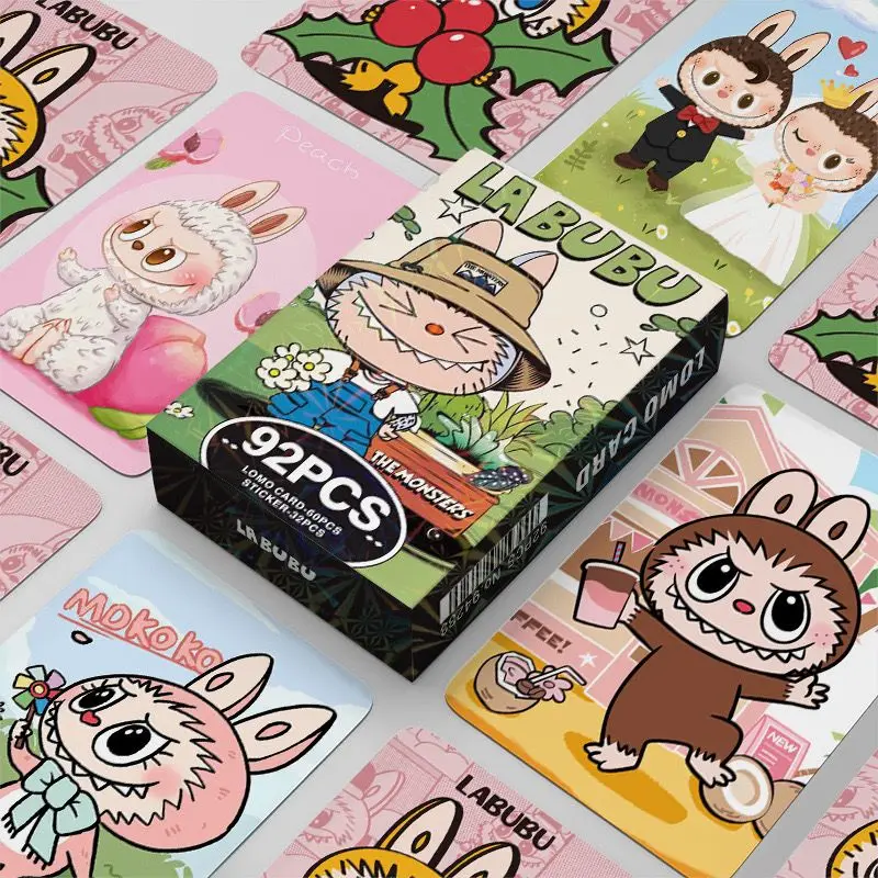 Cartoon Anime Characters Labubu 92pcs  Cute Monster Cartoon Photo Card Stickers Pack Anime Accessories Toy Gift