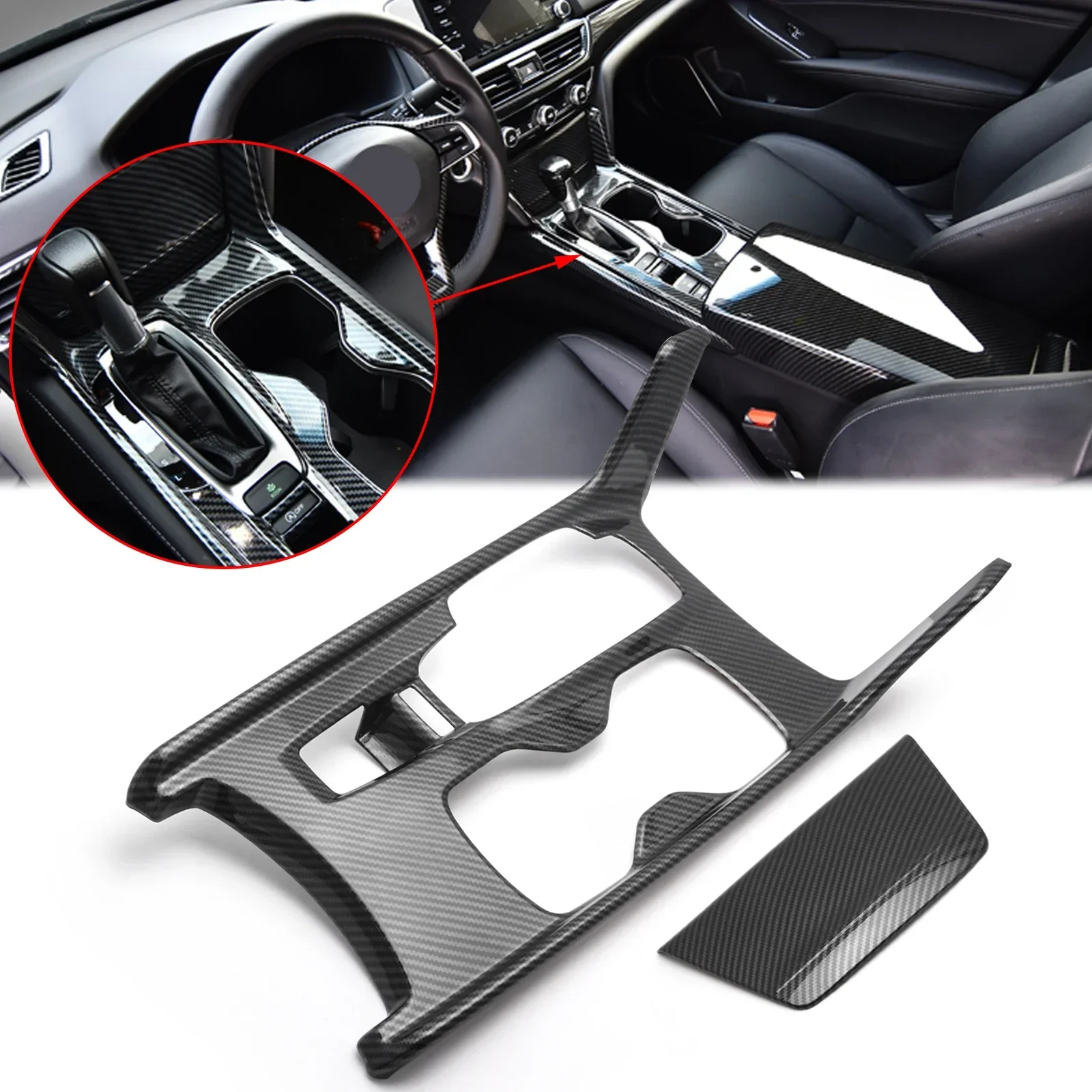 Carbon Fiber Style Center Console Gear Shift Box Panel Cigarette Lighter Panel Cover Trim For Honda Accord 2018-2021 2022