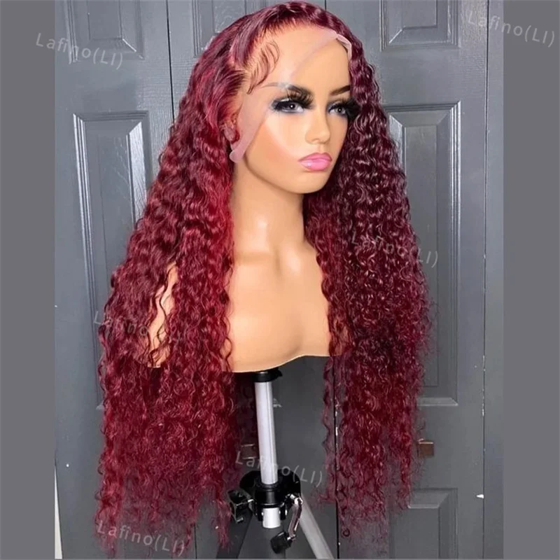 

99J Dark Red Ready Go Wig Burgundy Kinky Curly Human Hair Wigs 13X4 13X6 Lace Frontal Wigs Brazilian Water Wave Wigs