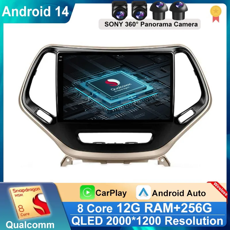 

Car Radio Android 14 For Jeep Cherokee 5 KL 2014 - 2018 GPS Carplay Multimedia Player Navigation Stereo Auto QLED 2din Head Unit