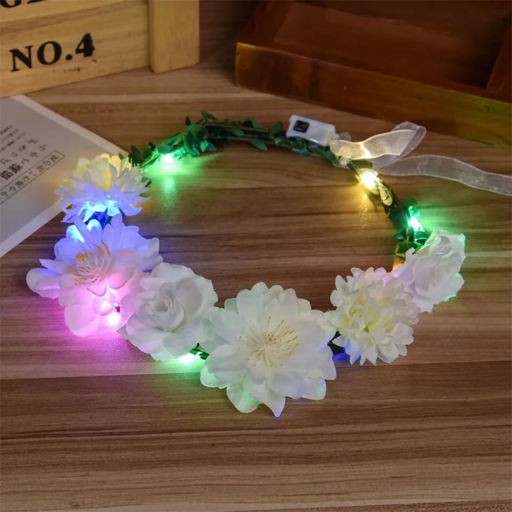 Led Headband Multicolor Light Hairband Glow Hairband Floral Flower Headband For Festival Girls Party - view 3