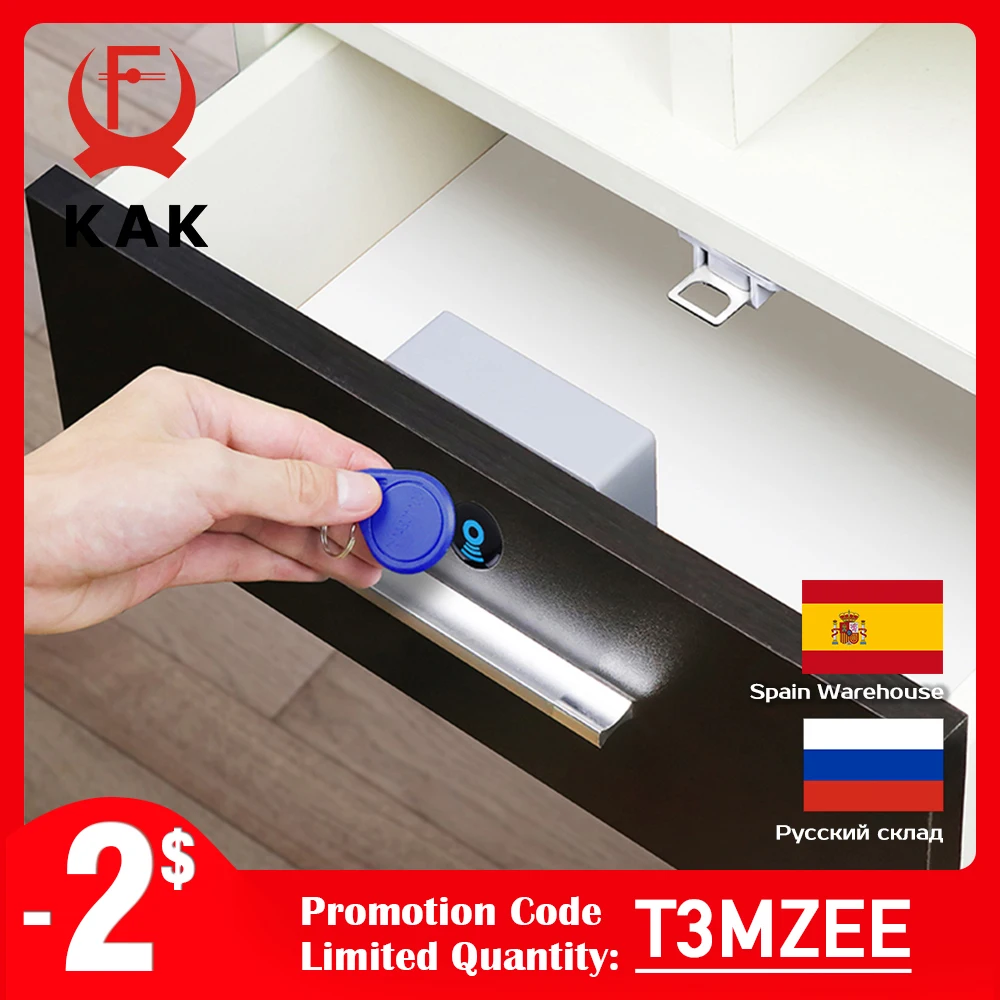 

KAK Electronic Lock Locker RFID Cabinet Lock Invisible Sensor Lock Hidden Drawer Locks Keyless Child Safety Lock Door Hardware