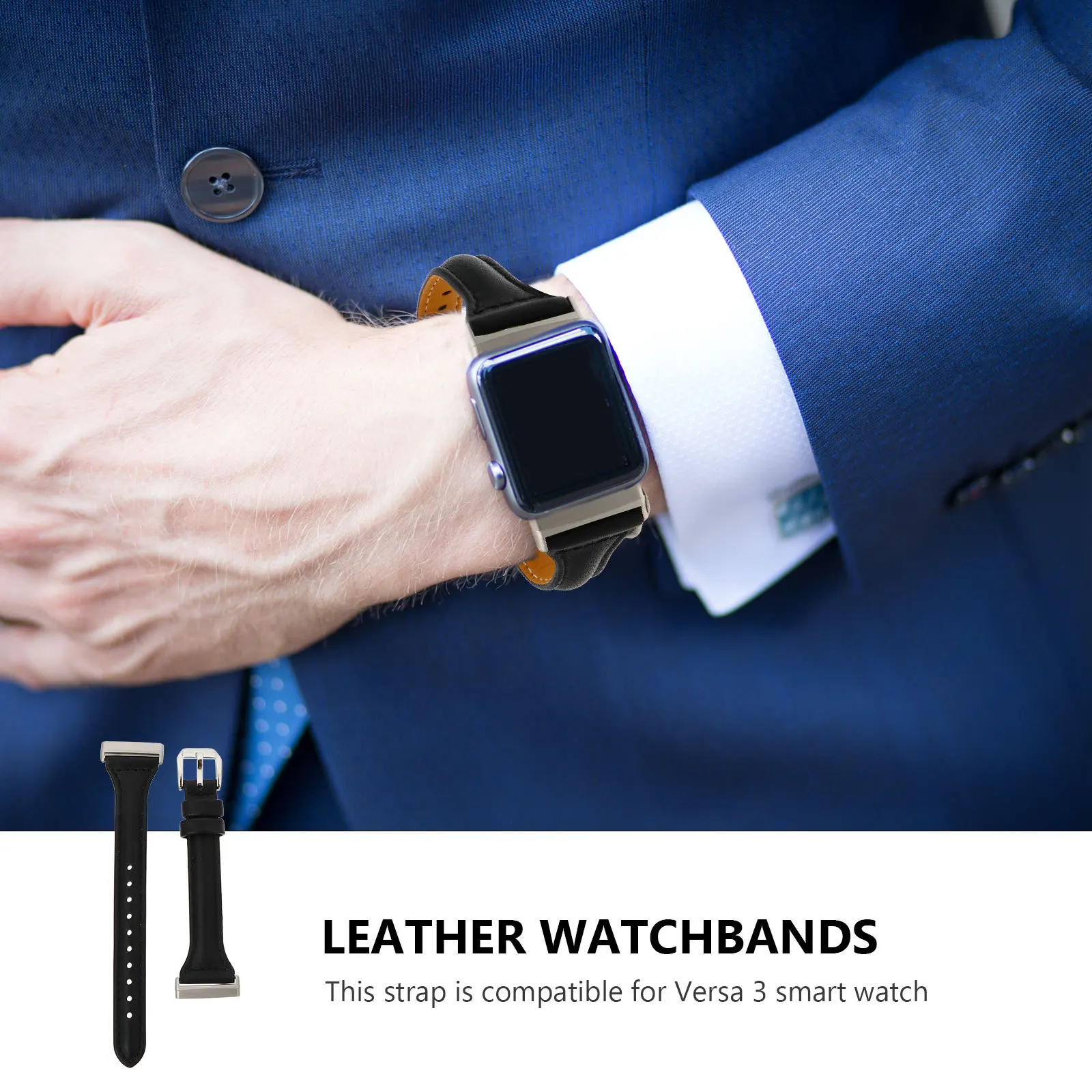 

Genuine Cowhide Watchband Slim Breathable Soft Flexible Strap Suitable for Versa 3 Smart Watch Replacement Band Men