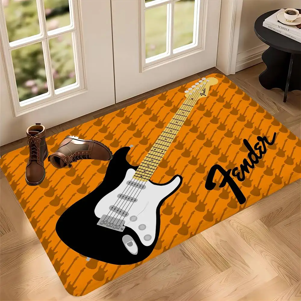 Guitar F-fender logo Entrance Door Mat Washable Non-Slip Living Room Sofa Chairs Area Mat Kitchen Welcome Doormat