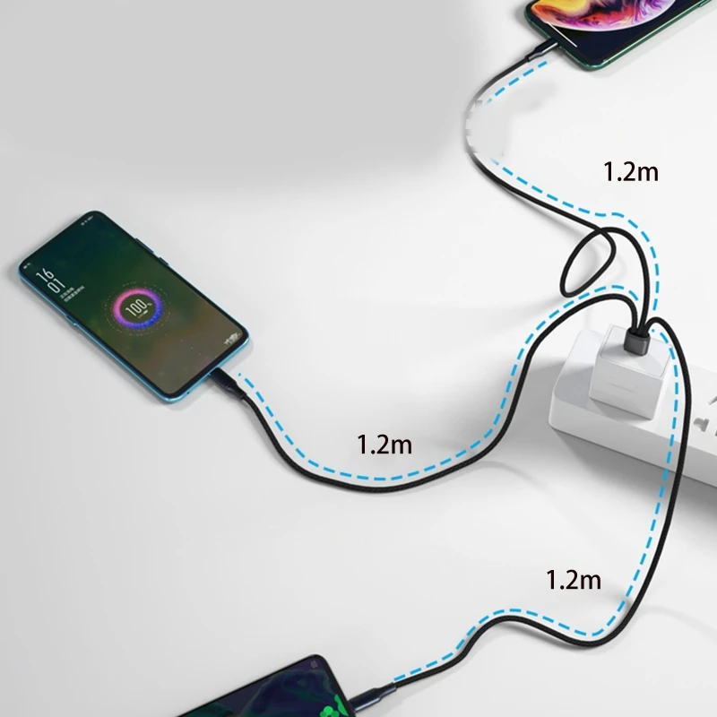 USB Charging Cable for Mobile Phone, Power Bank, Shaver Charging Cord, 3 Type-C, Micro USB, Fast Charging, 6A, 3 A