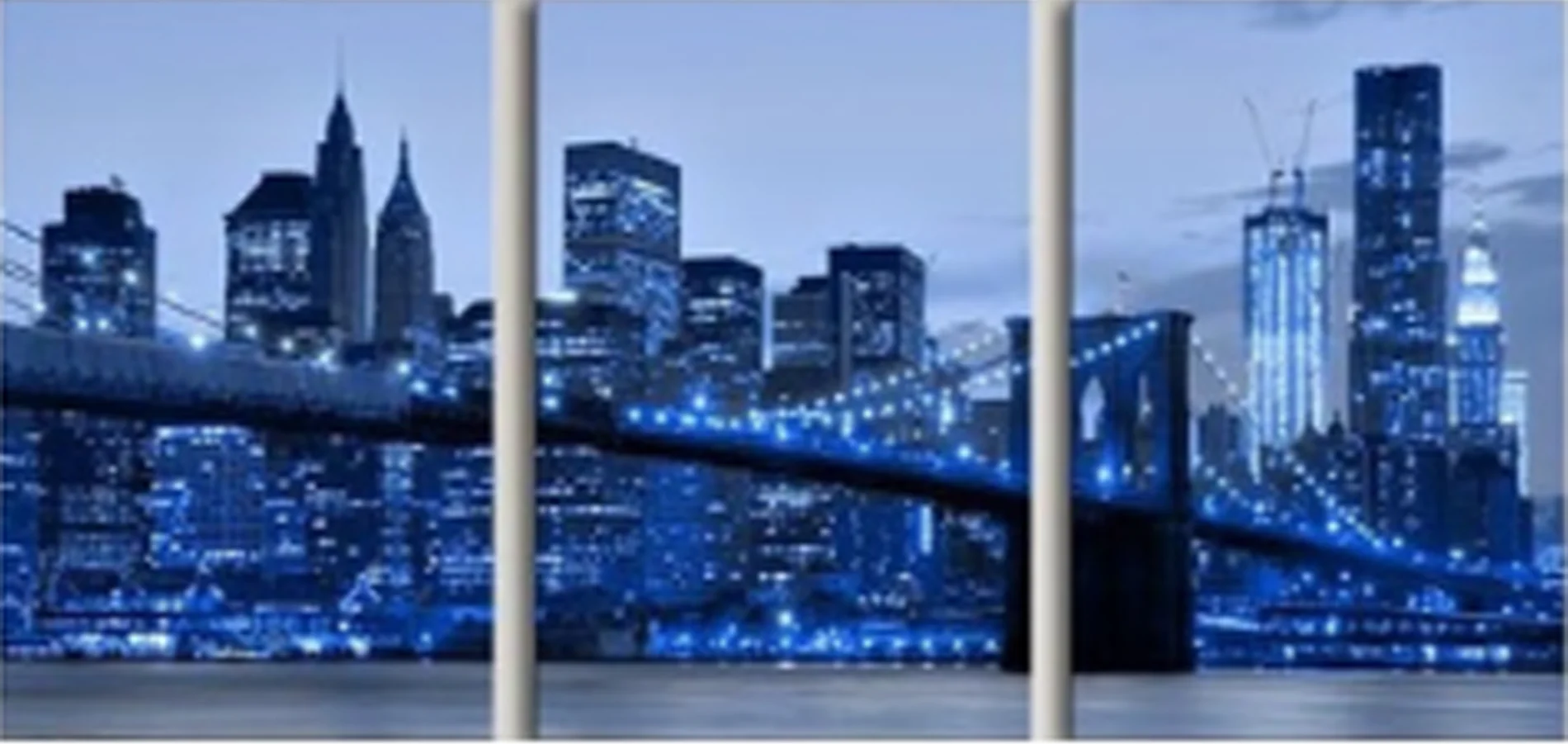 3PCS Frameless New York City Night View Canvas Wall Art Blue Brooklyn Bridge Urban Skyline Home Decoration