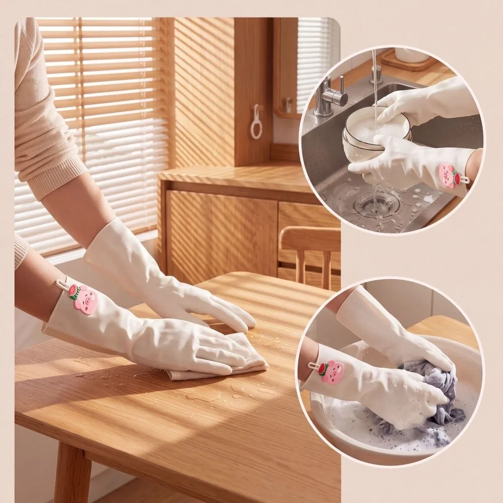 Waterproof Dishwashing Gloves Non-Slip Piglet Pattern Cleaning Gloves Cartoon Tear-resistant Nitrile Gloves Kitchen