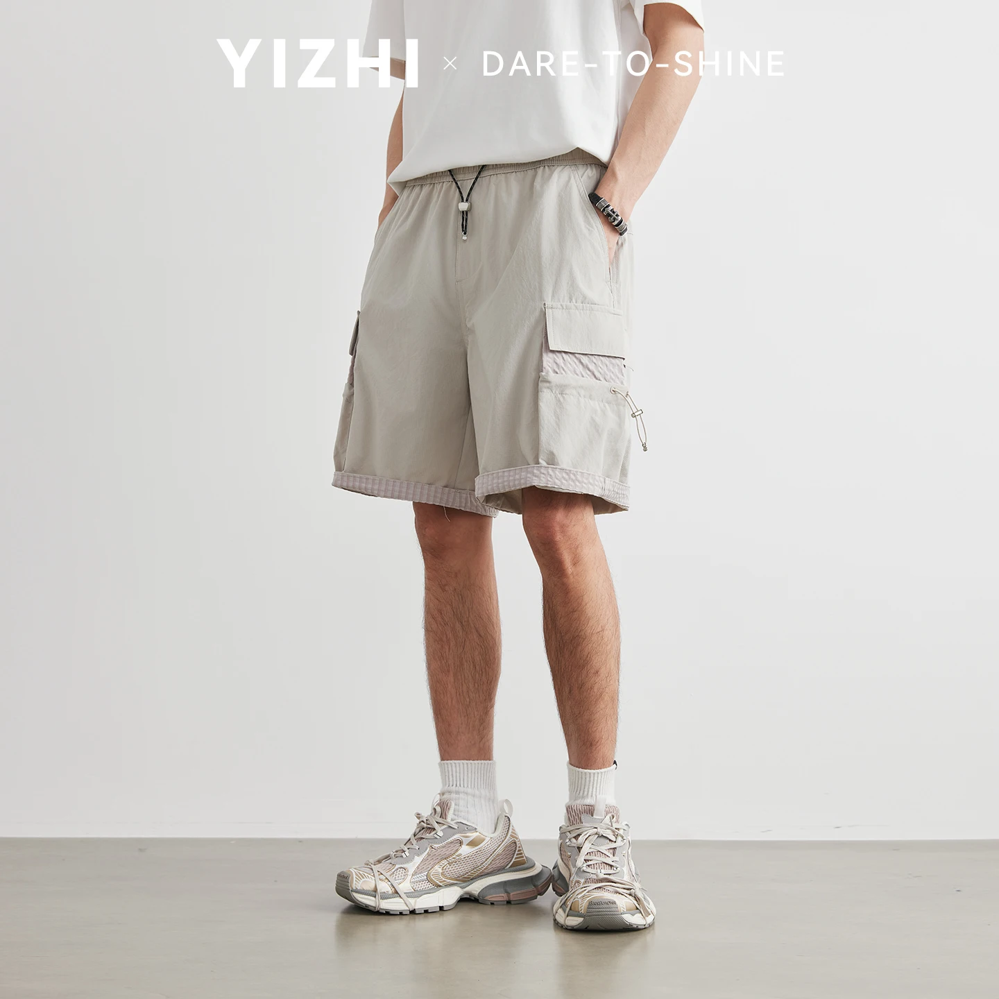 2026 Summer Solid Cargo Shorts Men Quick Dry Lightweight Breathable Multi-Pocket Drawstring Straight Leg Short Pants
