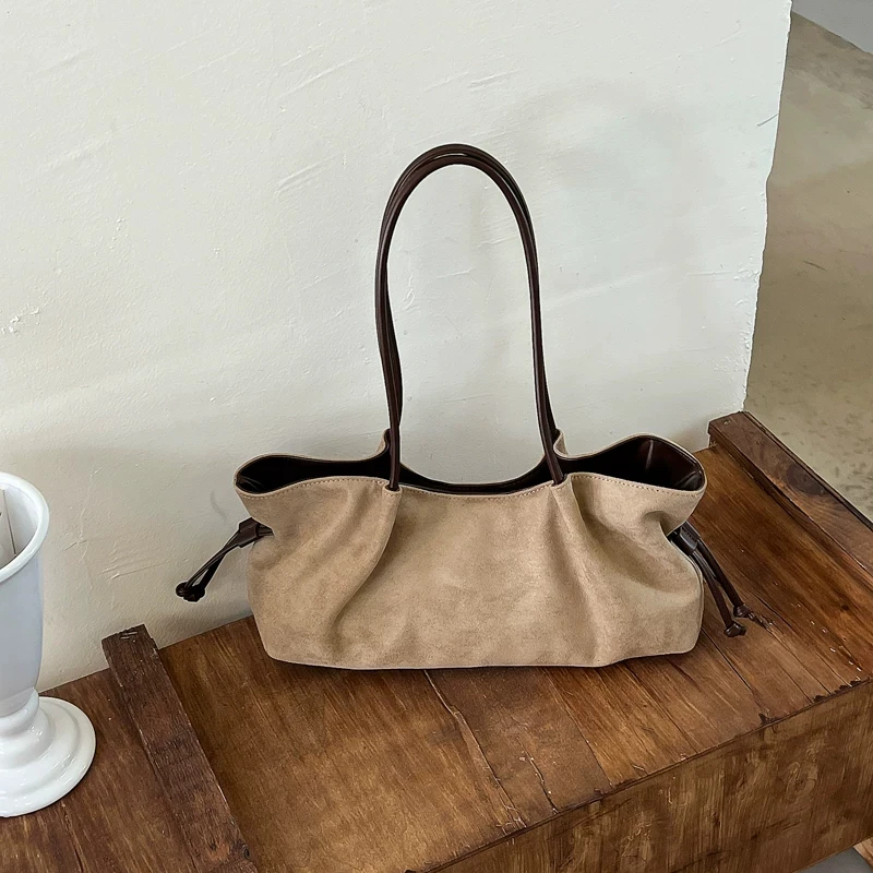 Faux Suede Tote Bag for Women Autumn Winter Luxury Commuter Single Shoulder Underarm Bags Large Capacity Wedding Bridal Handbags
