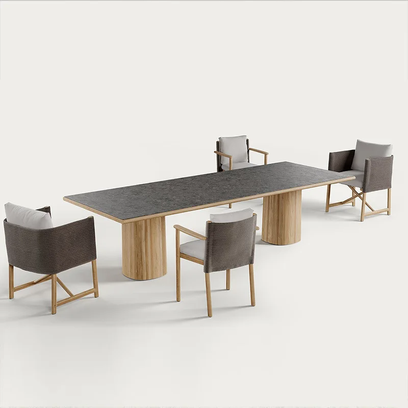 

Nordic outdoor tables and chairs, rain and sun protection, teak courtyard villa rattan chairs