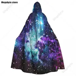 Fox Fur Nebula Teal Turquoise Purple Long Hooded Cloak Witch Medieval Costume Cosplay Cape Halloween Coat Adult Unisex
