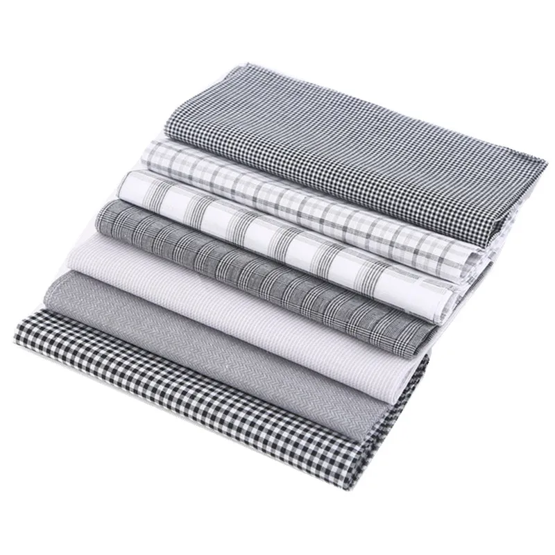 6Pcs 40x40cm 100% Cotton Men Business Suit Pocket Handkerchiefs Classic Striped Plaid Hand Square Towels