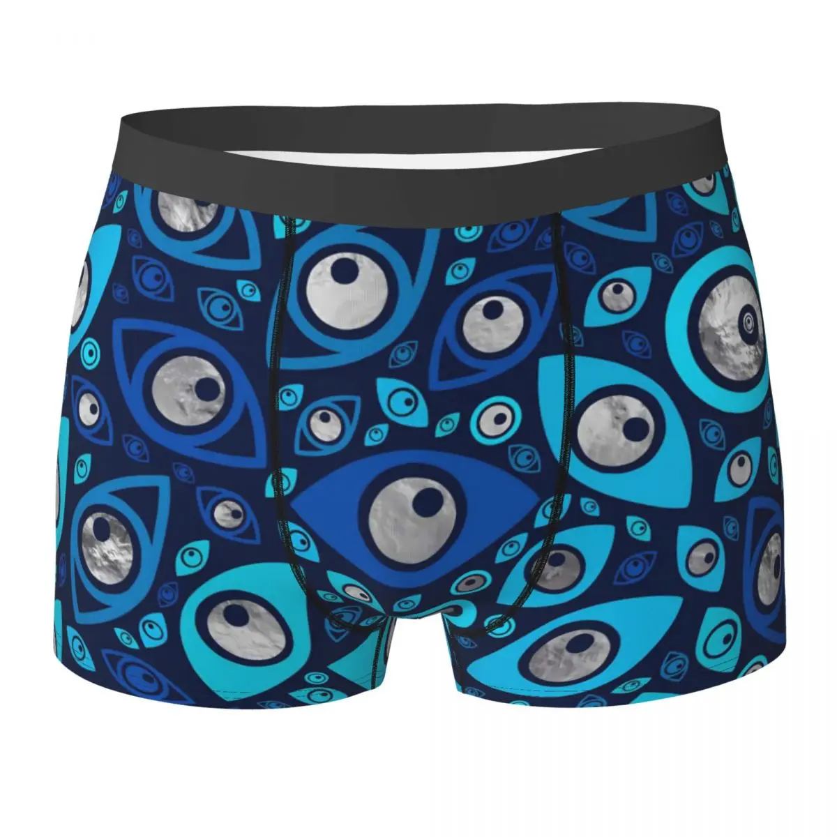 Greek Evil Eye Underwear Blues and Silver Printing Trunk High Quality Male Panties Comfortable Boxer Brief Birthday Gift