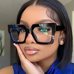 Oversized Square Eyeglass Frames Women Trendy Gradients Transparent Computer Optical Lenses Glasses Anti Blue Lens Eyewear