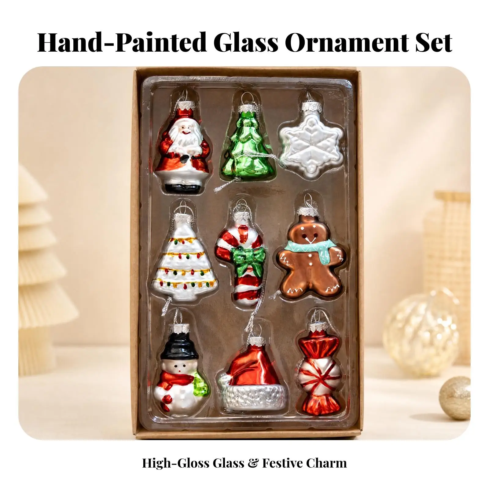 Festive Glass Christmas Tree Hanging Decor for Holiday Tree Ornament with Loop Seasonal Home Winter Decoration Piece