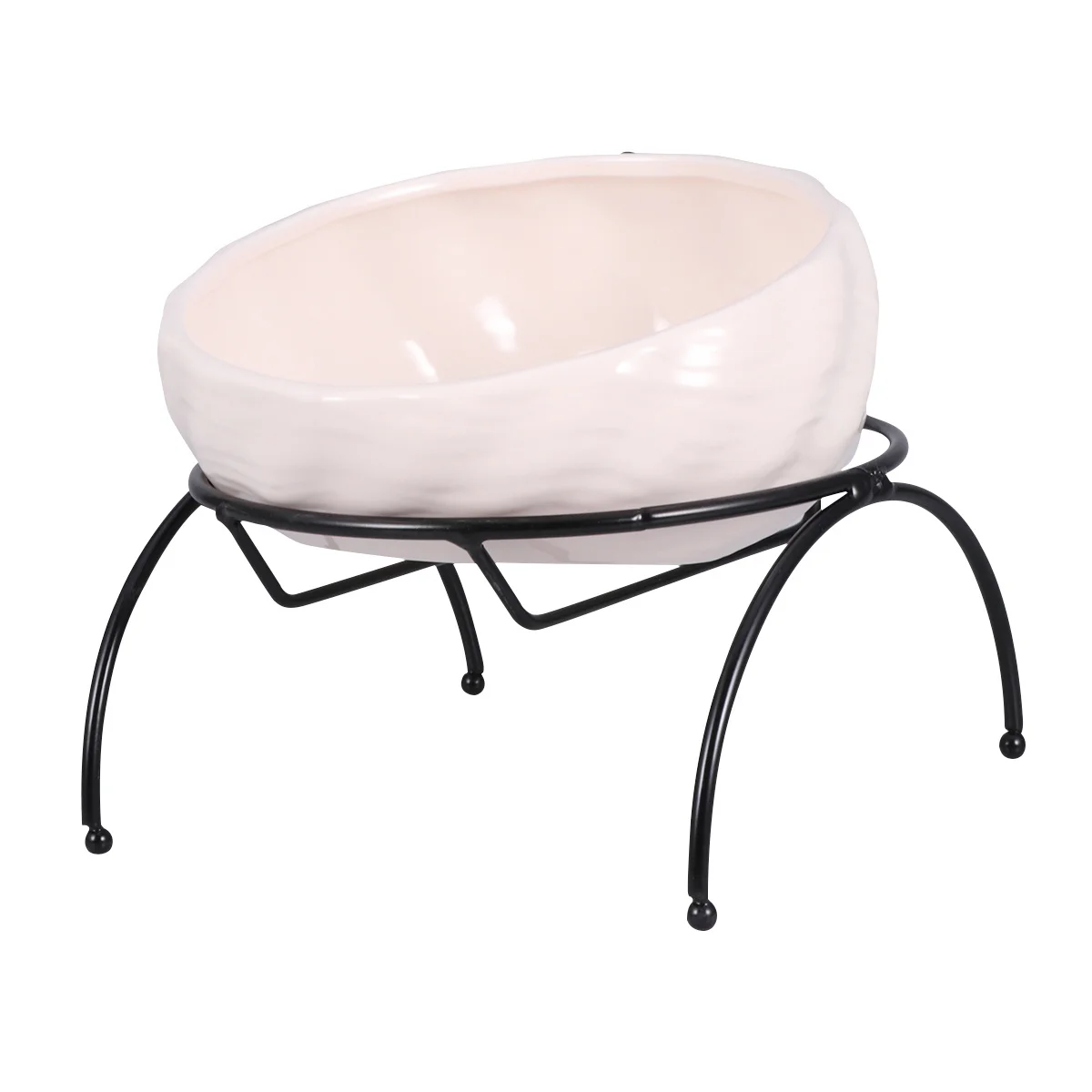 

Pet Bowl Ceramic Feeder Pale Pink Iron Frame Rack Elevated Design Stable Non Slip Easy Clean Water Resistant Pet Feeder