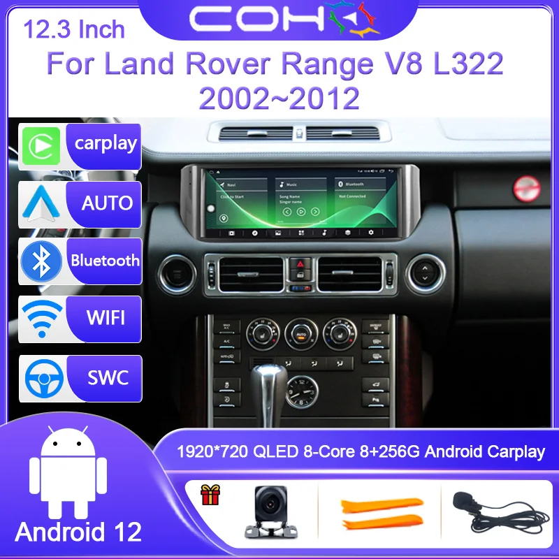 

12.3 Inch For Land Rover Range V8 L322 2002~2012 Android 12.0 Octa Core 8G+256G Car Multimedia Player Stereo Receiver Radio