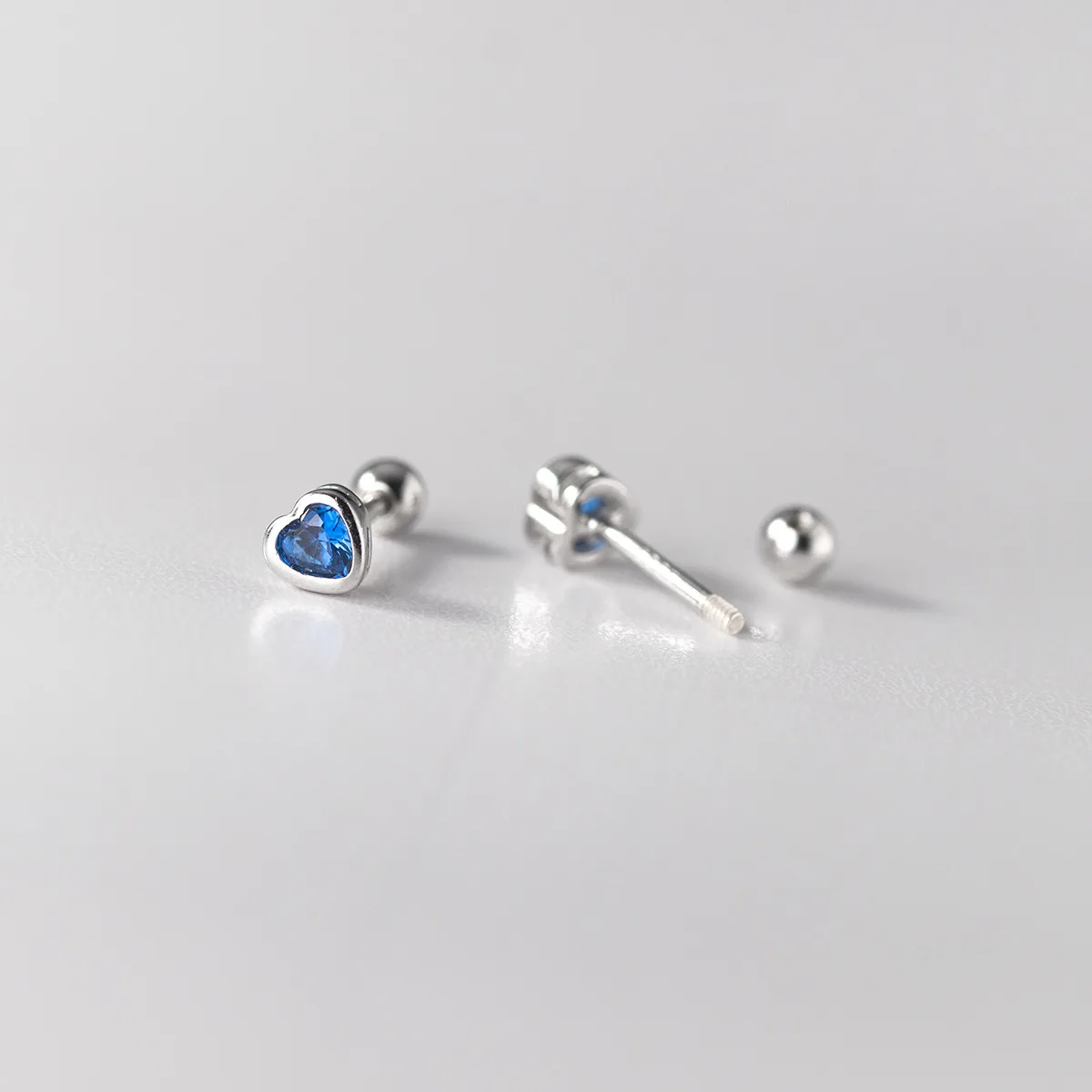 La Monada Small Blue Zircon Stud Earrings 925 Sterling Silver 925 Heart Ball Nut Silver Earrings For Women Silver Girls Student